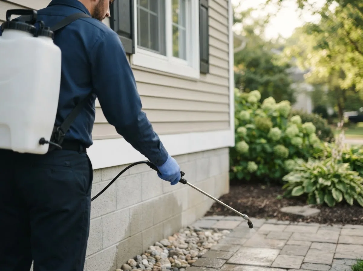 Pest control technician inspecting a home in Welch, OK